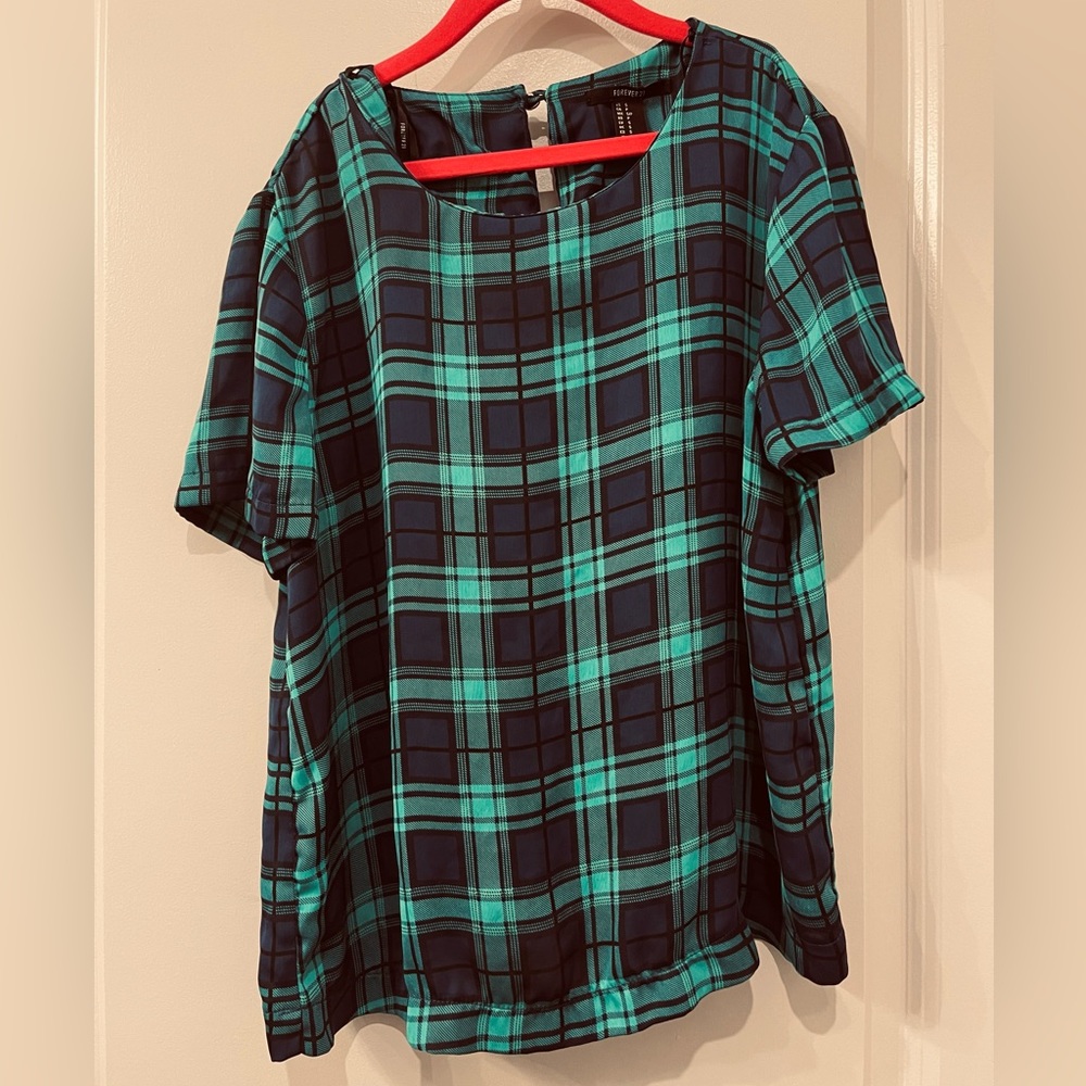 Forever 21 plaid top, “silky” blouse size Small